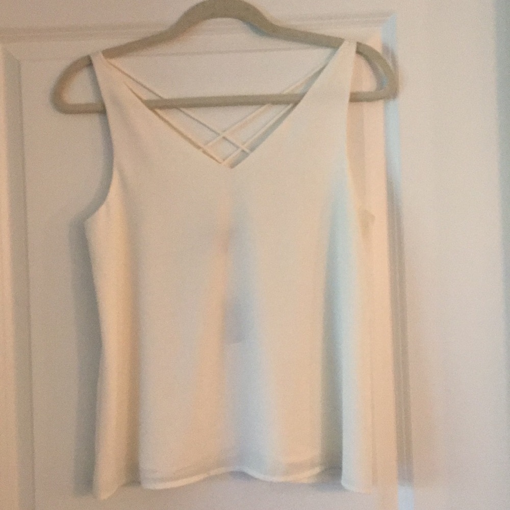 White silk double v-neck tank